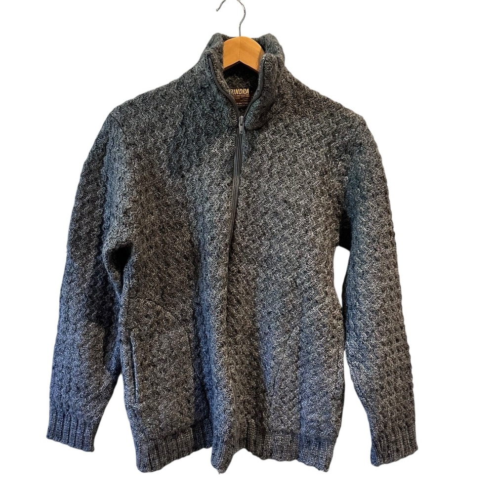 Tundra Gray Wool Full-Zip‎ Cable Knit Sweater Size Large